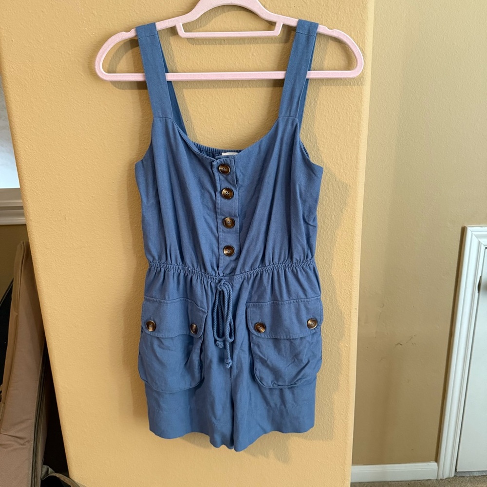 Blue button romper